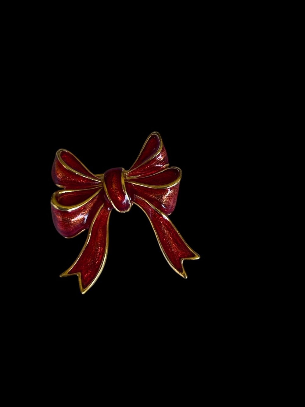 Vintage Tanya Creations (TC) Red Enamel Bow Brooch – Gold Tone
